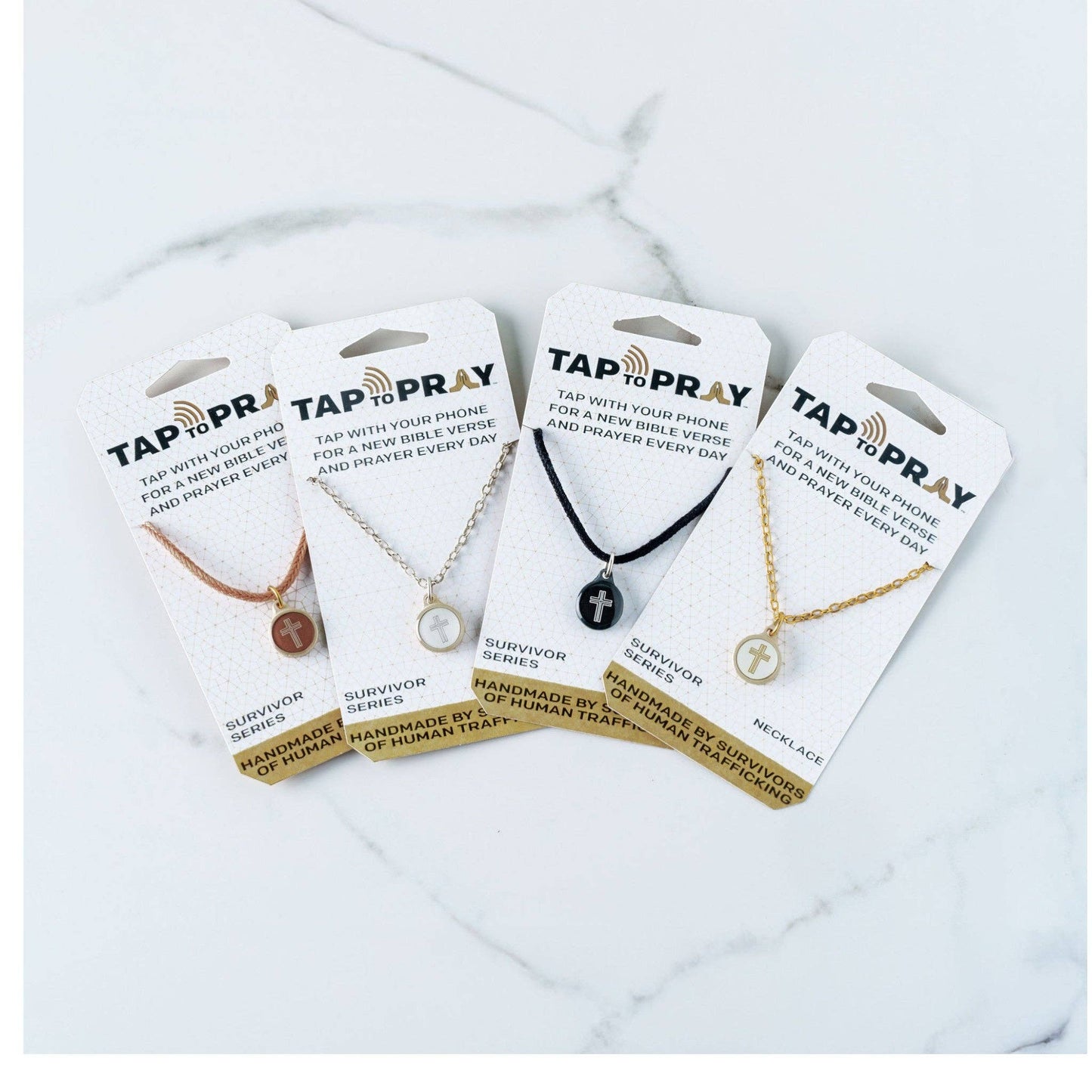 Tap To Pray® Survivor Series Necklace: Silver + Cross