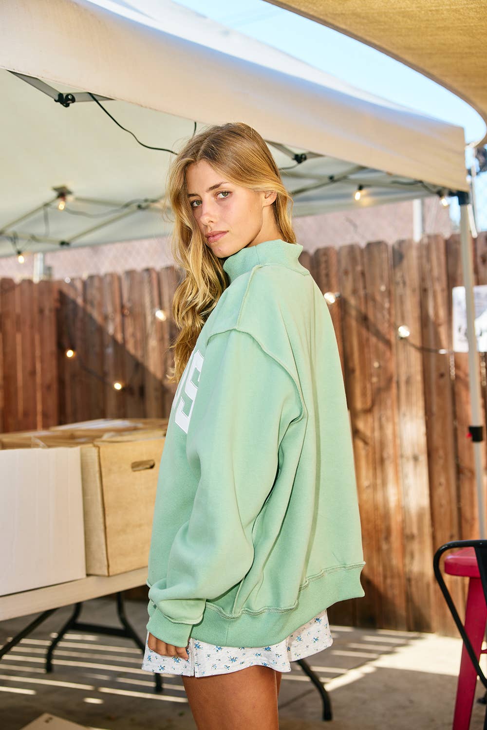 JESUS-Embroidered Mock Neck Sweatshirt : Bright Sage