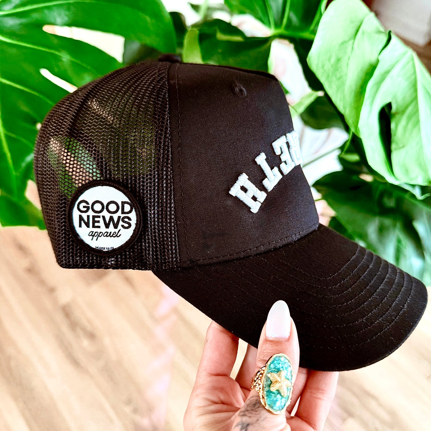 NAZARETH Reverse 3D Bubble Letter Hat- (Black Richardson) Good News