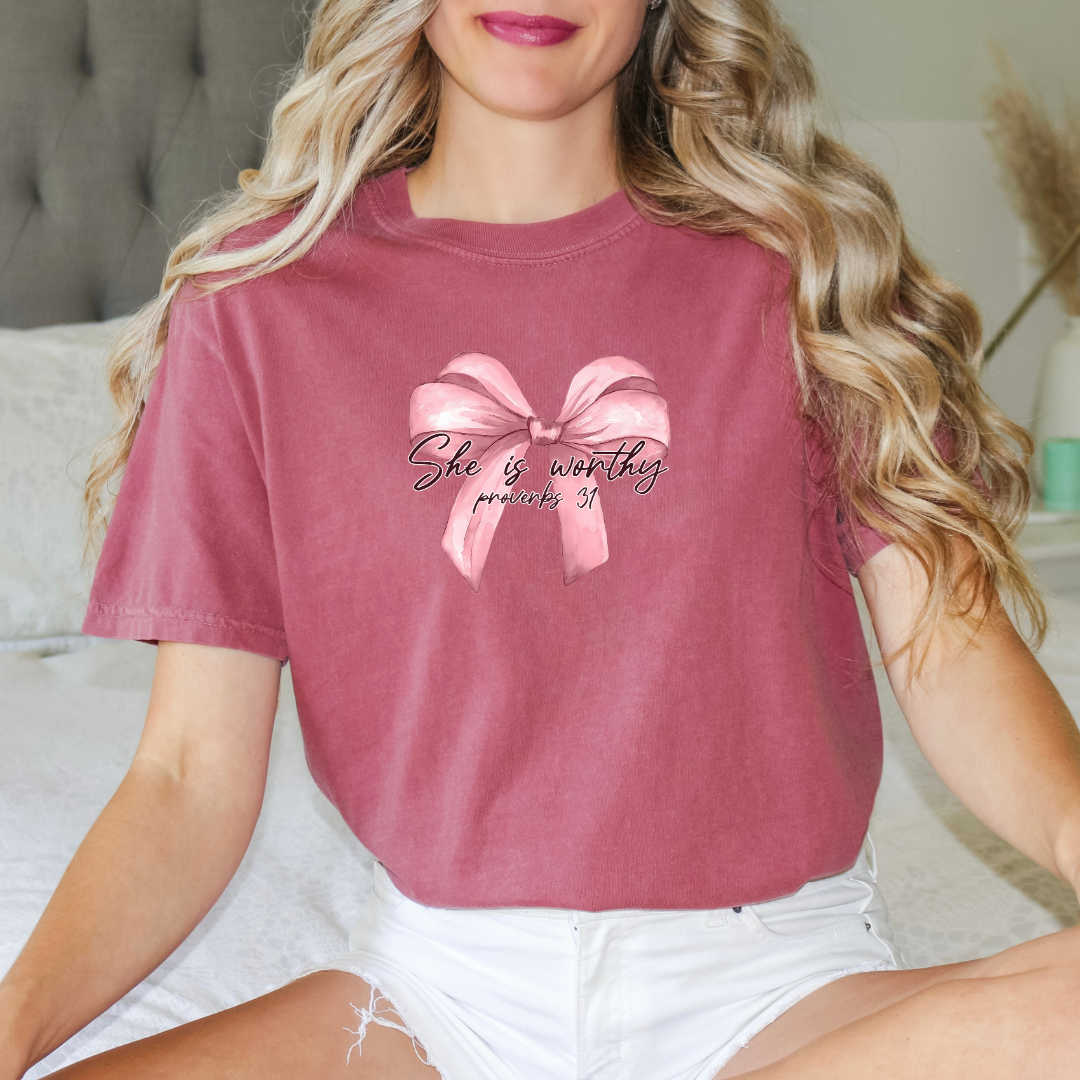 SHE IS WORTHY- LARGE BOW- BEST SELLER