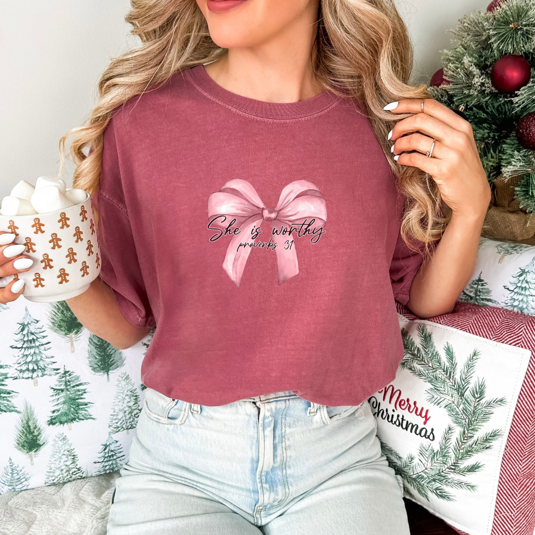 SHE IS WORTHY- LARGE BOW- BEST SELLER