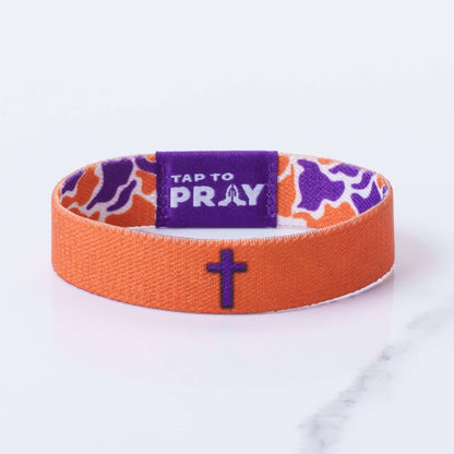 Tap To Pray® Wristband – Team Camo - Orange & Purple