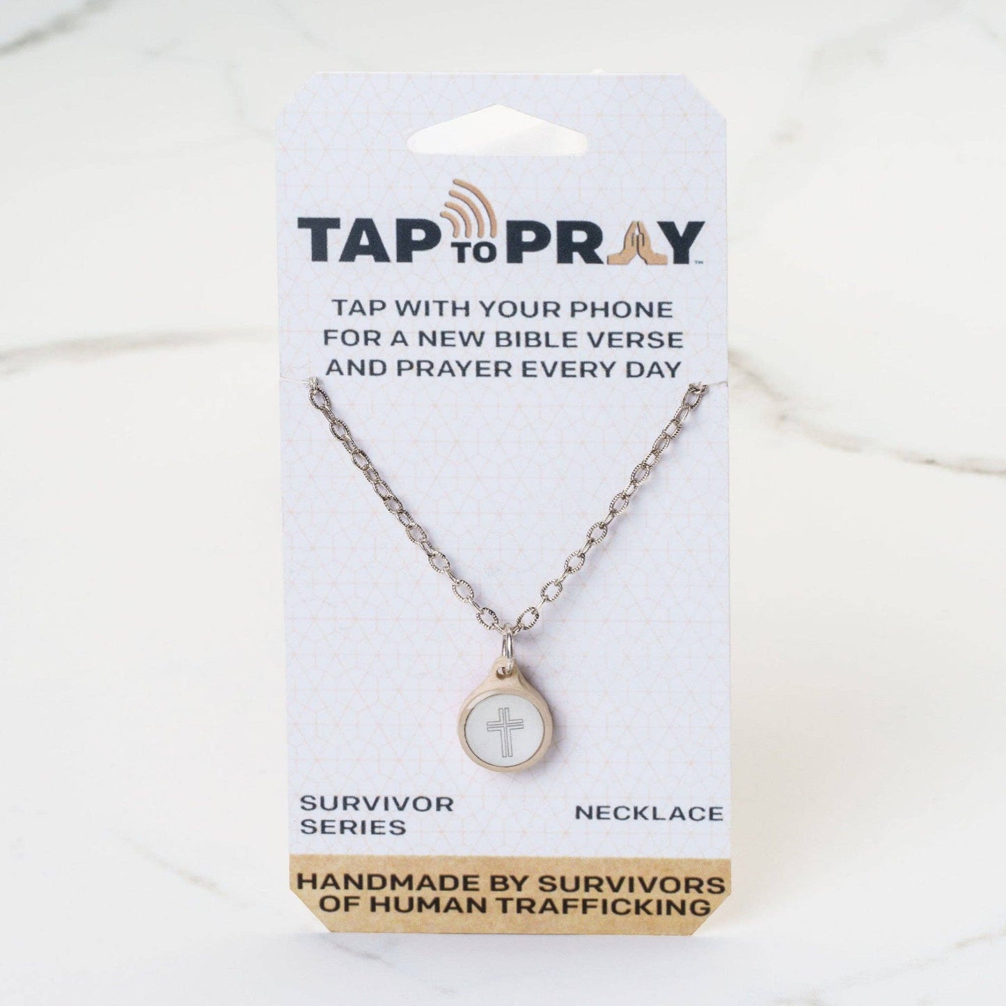 Tap To Pray® Survivor Series Necklace: Silver + Cross