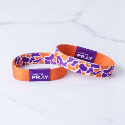 Tap To Pray® Wristband – Team Camo - Orange & Purple