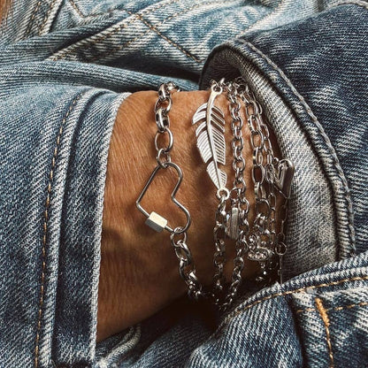 Heart Bracelet-Carabiner Center Charm: 7 Inches