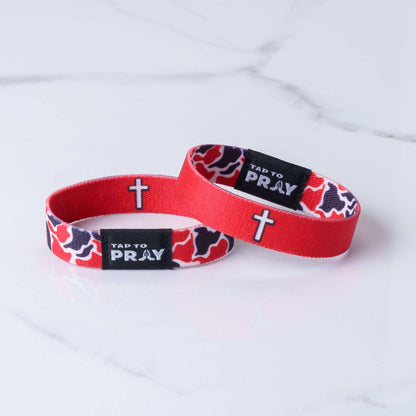 Tap To Pray® Wristband – Team Camo - Red & Black