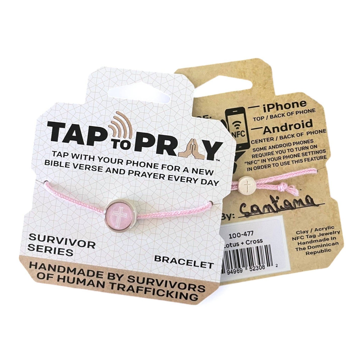 Tap To Pray® Survivor Series Bracelet: Adjustable Rope and Cross Bracelet
