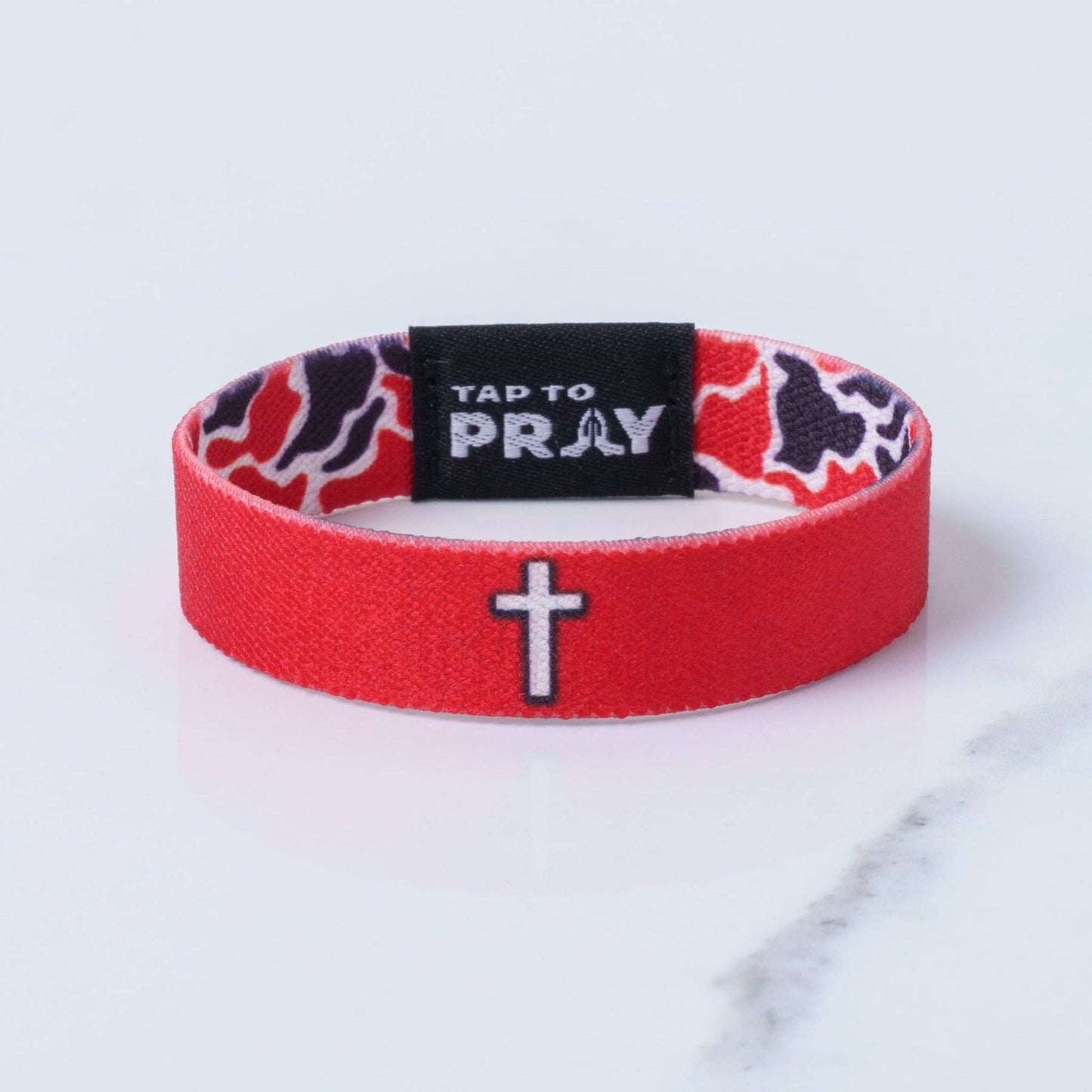 Tap To Pray® Wristband – Team Camo - Red & Black