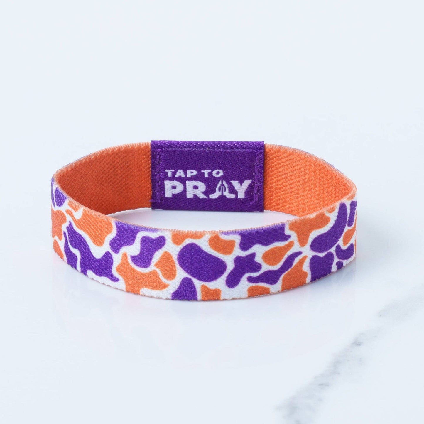 Tap To Pray® Wristband – Team Camo - Orange & Purple