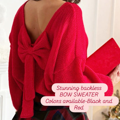 Backless Bow Sweater (Black and Red)
