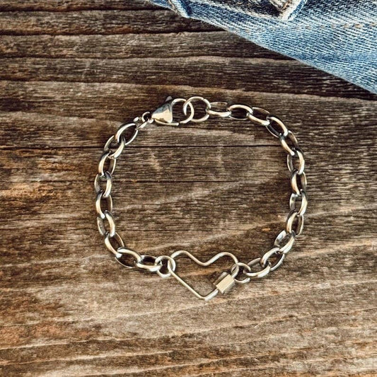 Heart Bracelet-Carabiner Center Charm: 7 Inches