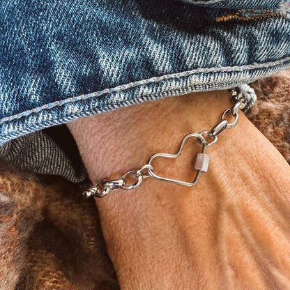 Heart Bracelet-Carabiner Center Charm: 7 Inches