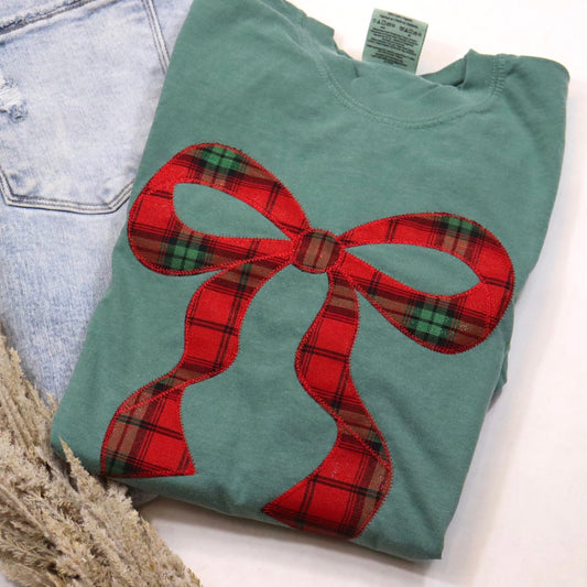 Plaid Bow Christmas Tee