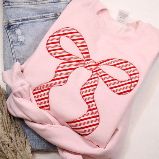 Candy Cane Bow Christmas Sweatshirt
