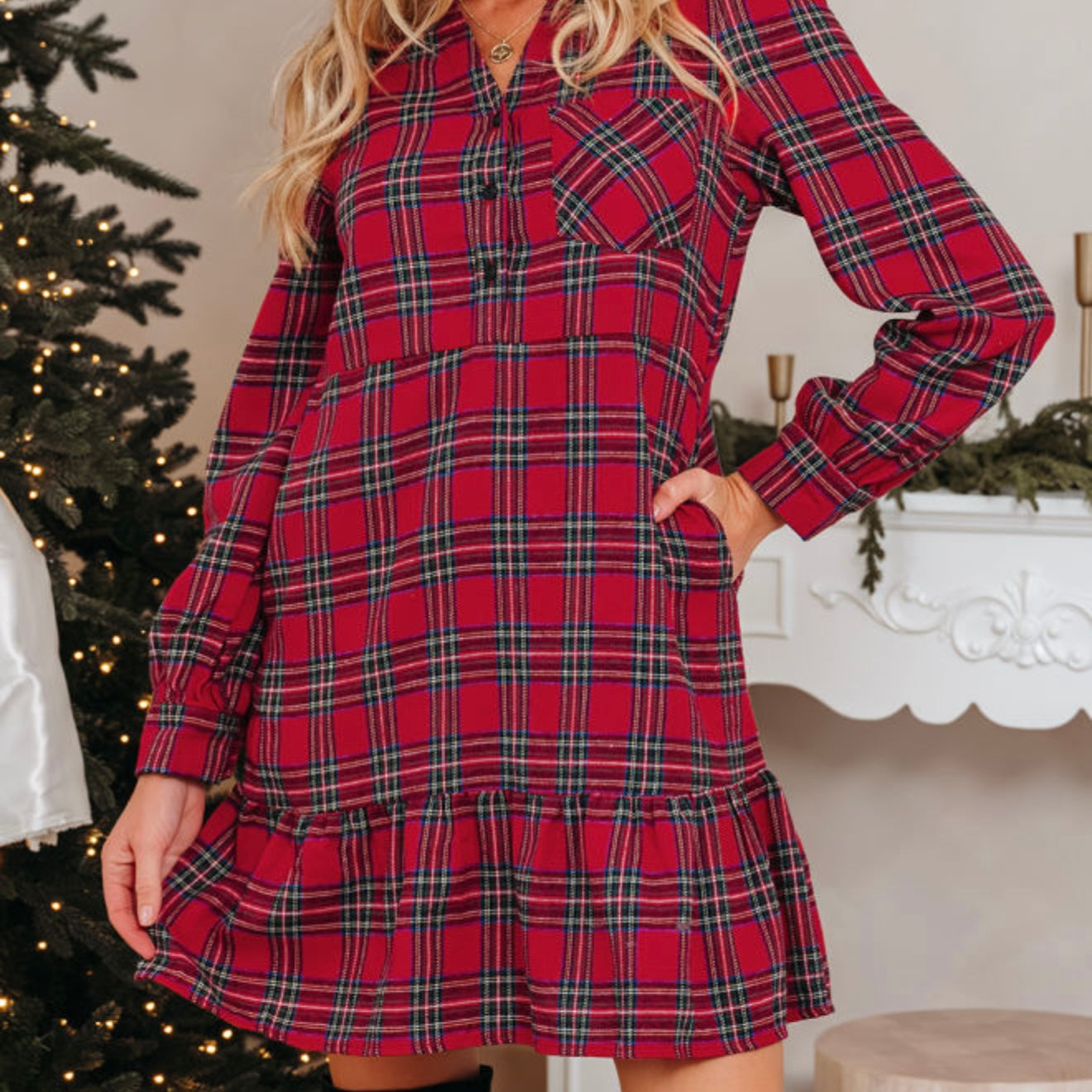 Classic Red Plaid Dress