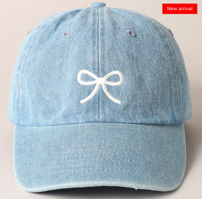 Small Bow Denim Baseball Hat