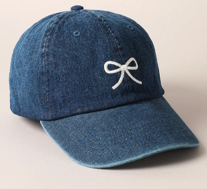 Small Bow Denim Baseball Hat