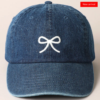 Small Bow Denim Baseball Hat