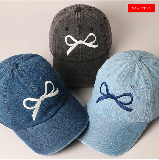 Large Bow Denim Baseball Hat