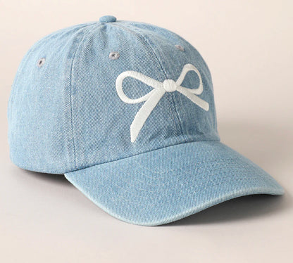 Large Bow Denim Baseball Hat