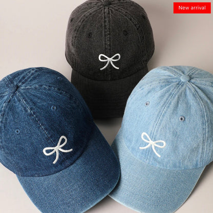 Small Bow Denim Baseball Hat