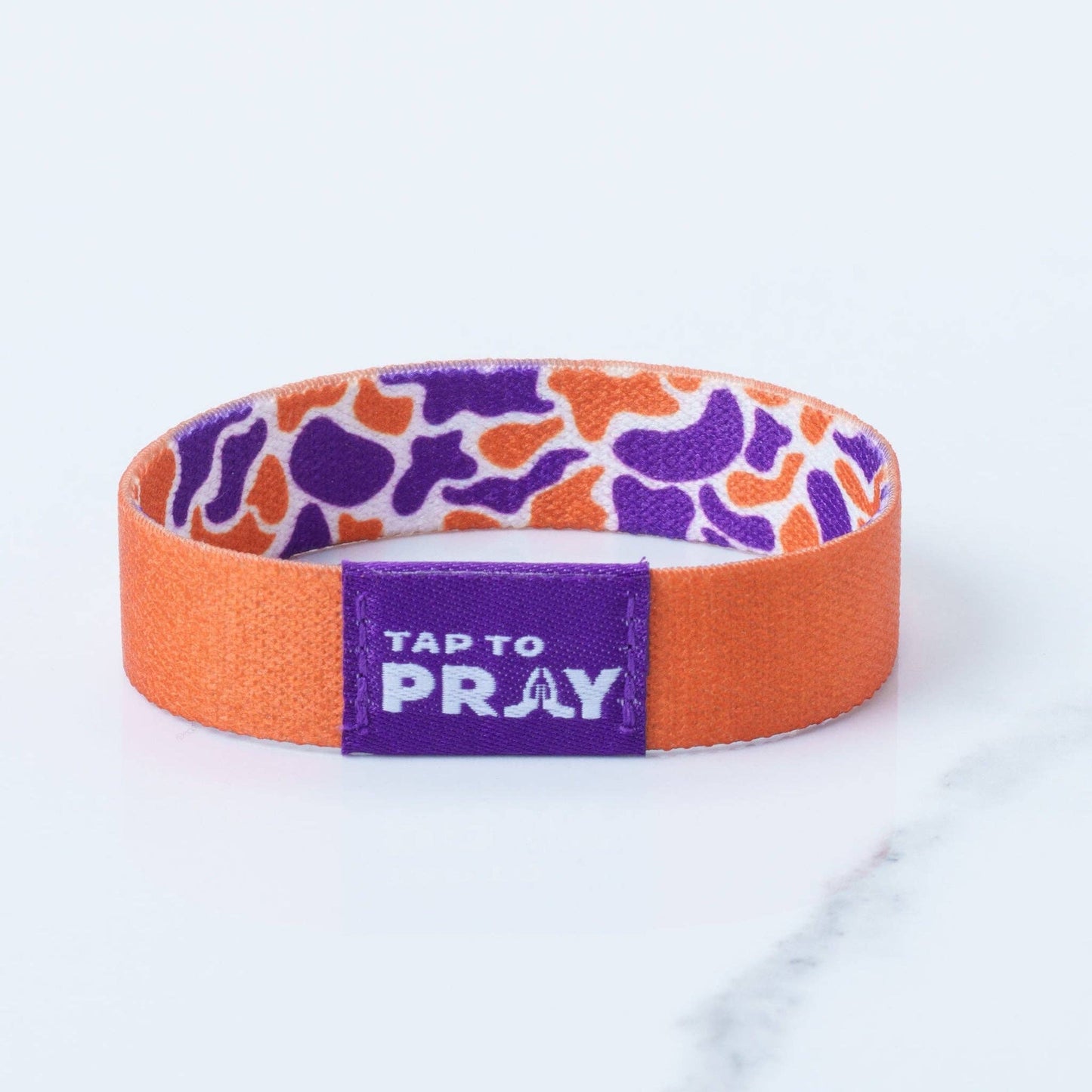Tap To Pray® Wristband – Team Camo - Orange & Purple