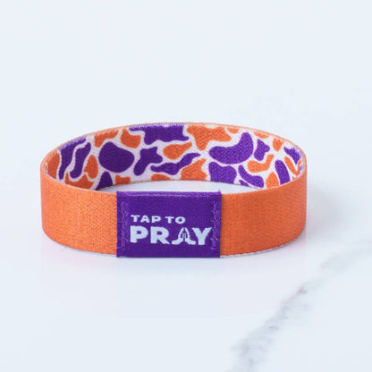 Tap To Pray® Wristband – Team Camo - Orange & Purple