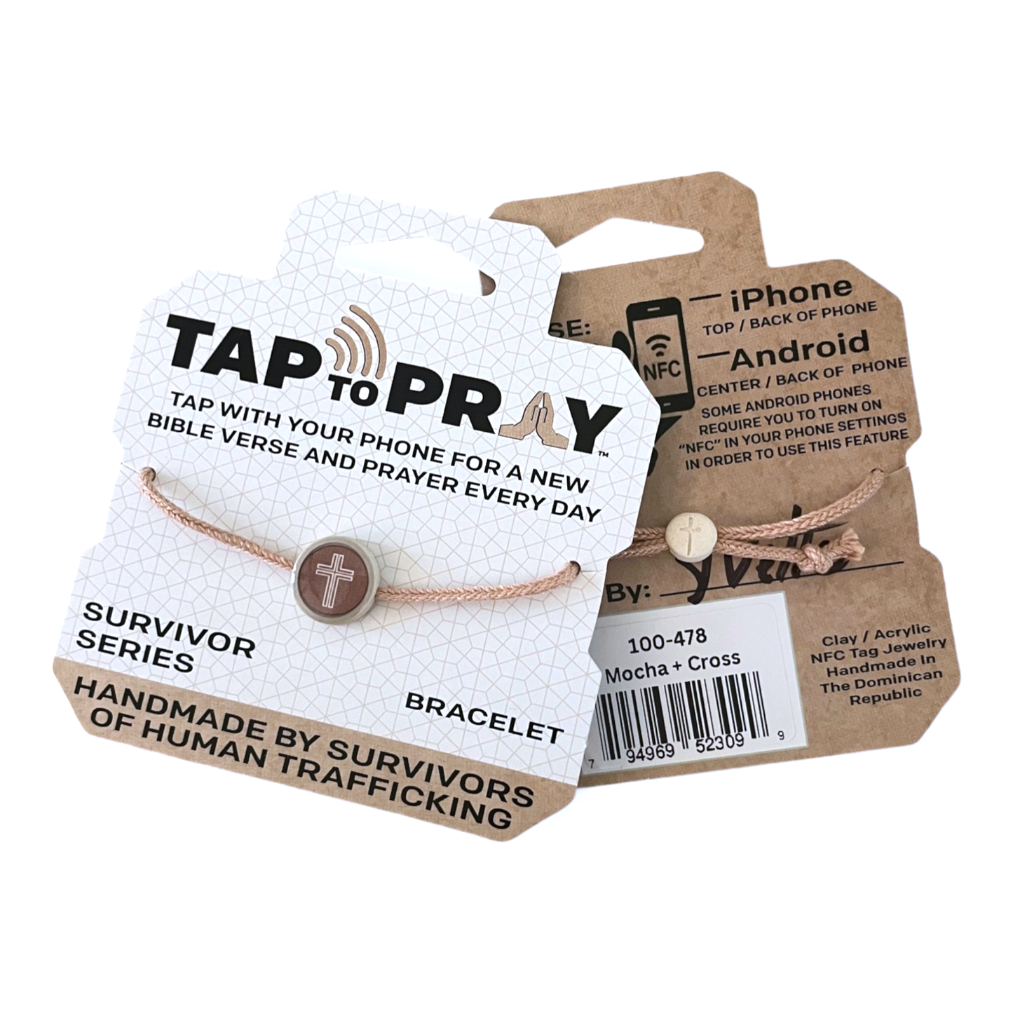 Tap To Pray® Survivor Series Bracelet: Adjustable Rope and Cross Bracelet