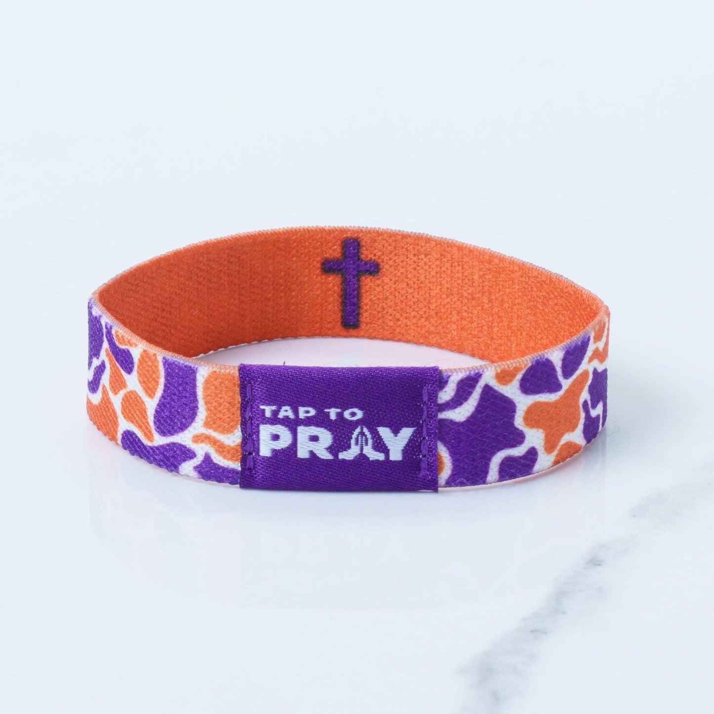 Tap To Pray® Wristband – Team Camo - Orange & Purple
