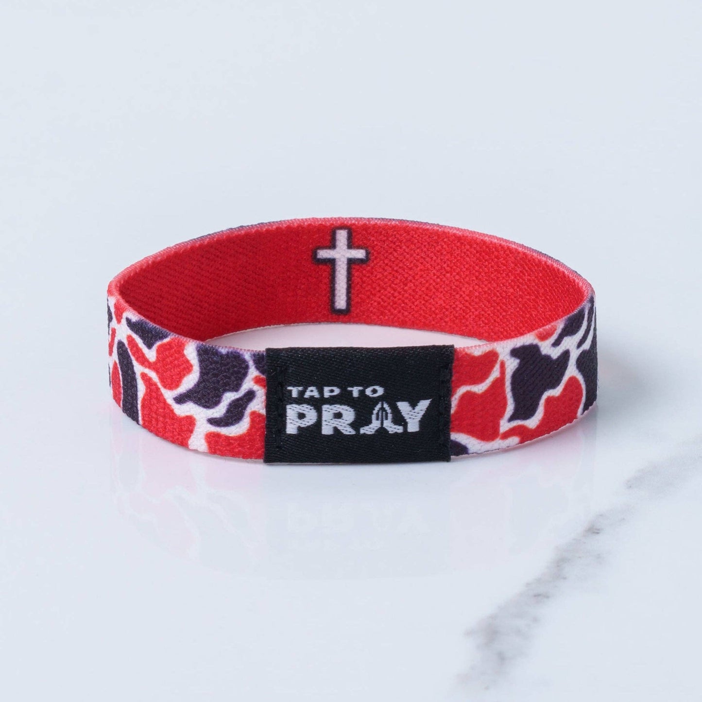 Tap To Pray® Wristband – Team Camo - Red & Black