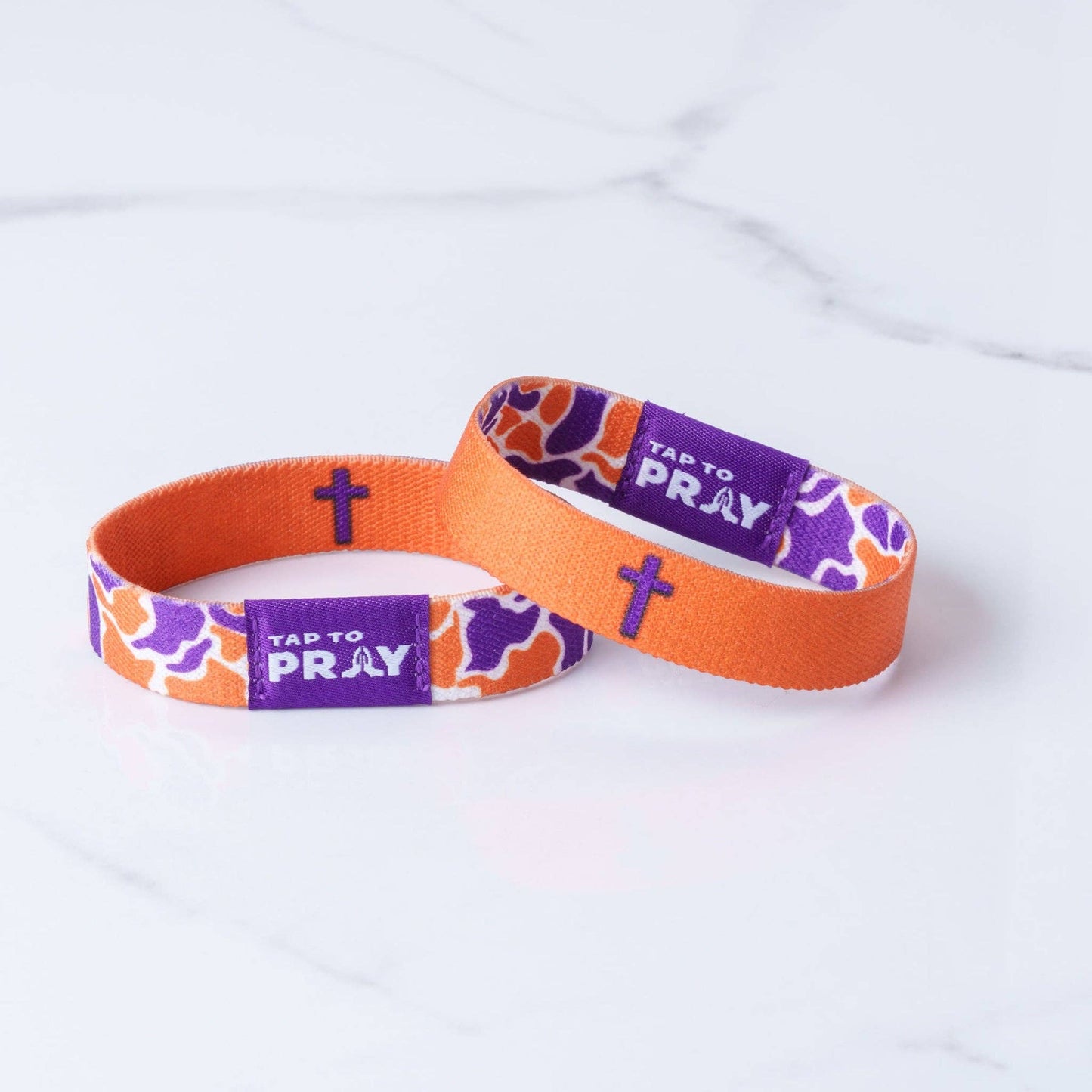 Tap To Pray® Wristband – Team Camo - Orange & Purple