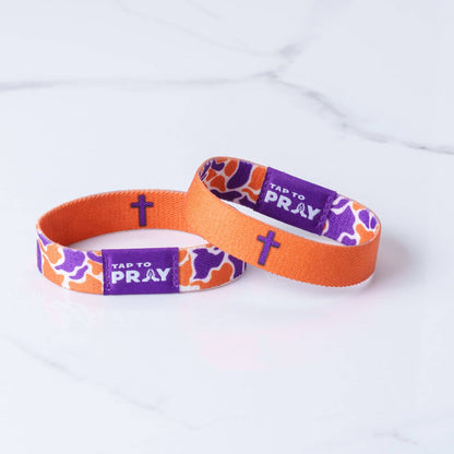 Tap To Pray® Wristband – Team Camo - Orange & Purple