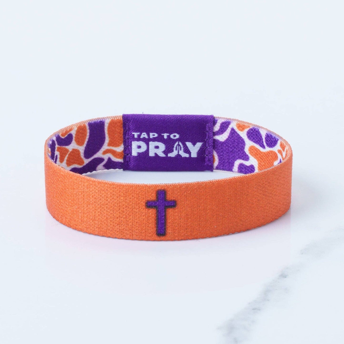 Tap To Pray® Wristband – Team Camo - Orange & Purple